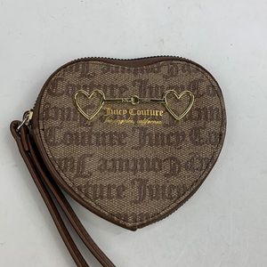 Juicy Couture Brown Gold Heart Wristlet bag pouch clutch Zip closure Strap